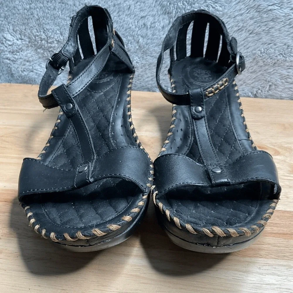 Ariat Shalimar Black Leather T-Strap Wedge Heel Western Sandals‎ Women 10B China